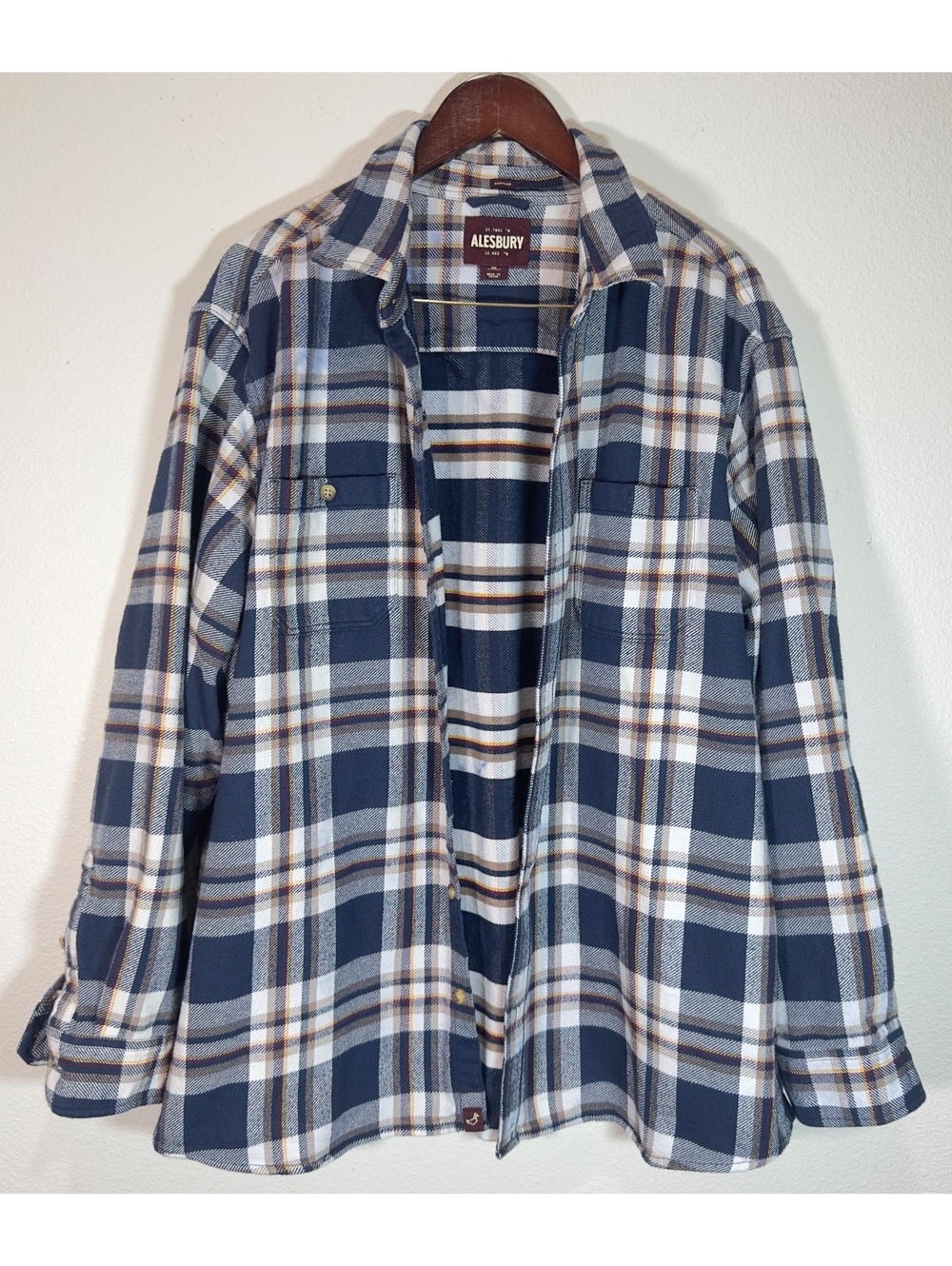 Alesbury Men’s 2XL Blue Plaid Flannel Shirt Button Down Long Sleeve Regular